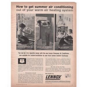 Lennox Air Conditioning Advertisement Black & White 1957 Vintage HVAC Home